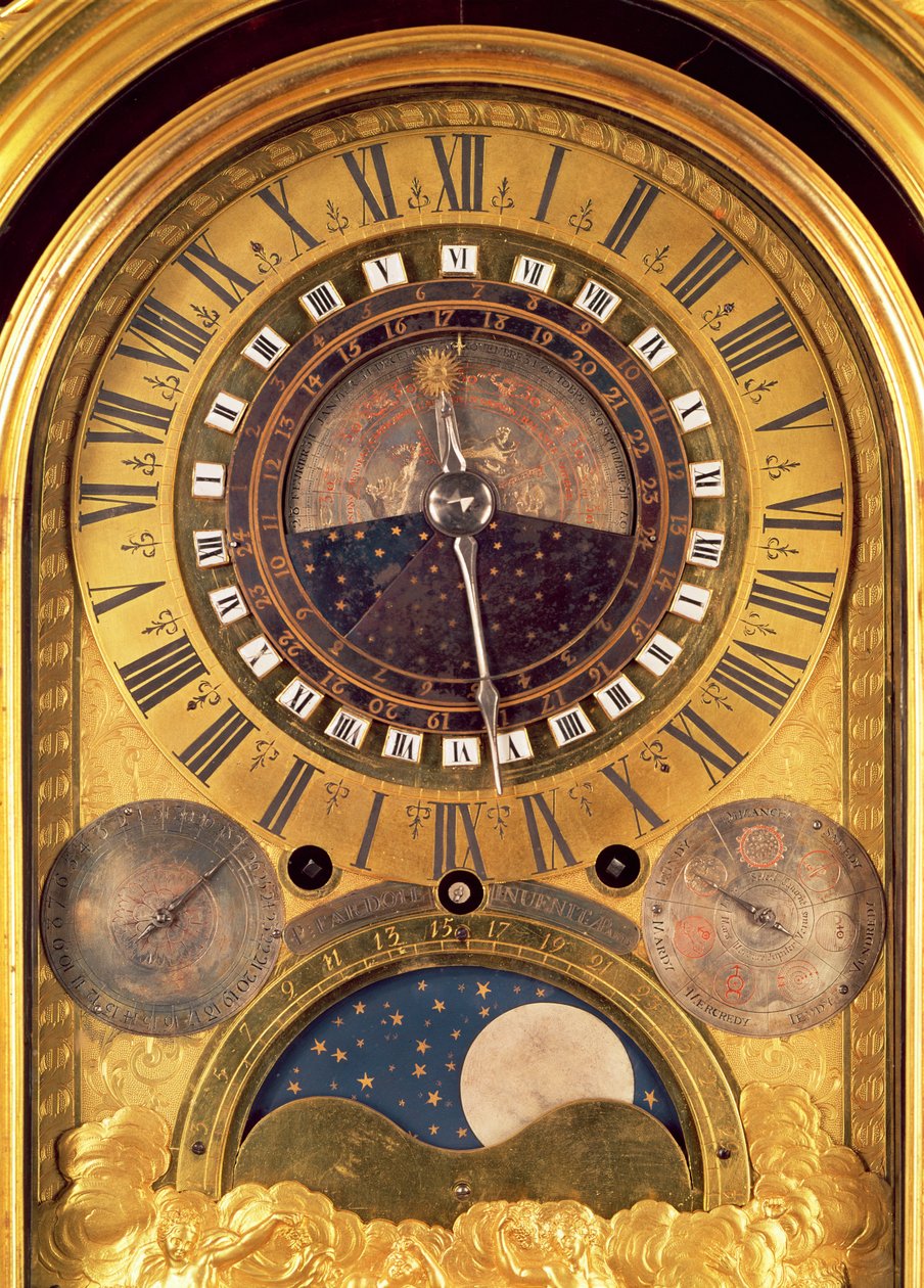 Horloge astronomique faite pour le Grand Dauphin Louis de France (1661-1711) détail du cadran, 1710 (détail) - Philippe and Fardoil, Pierre Caffieri