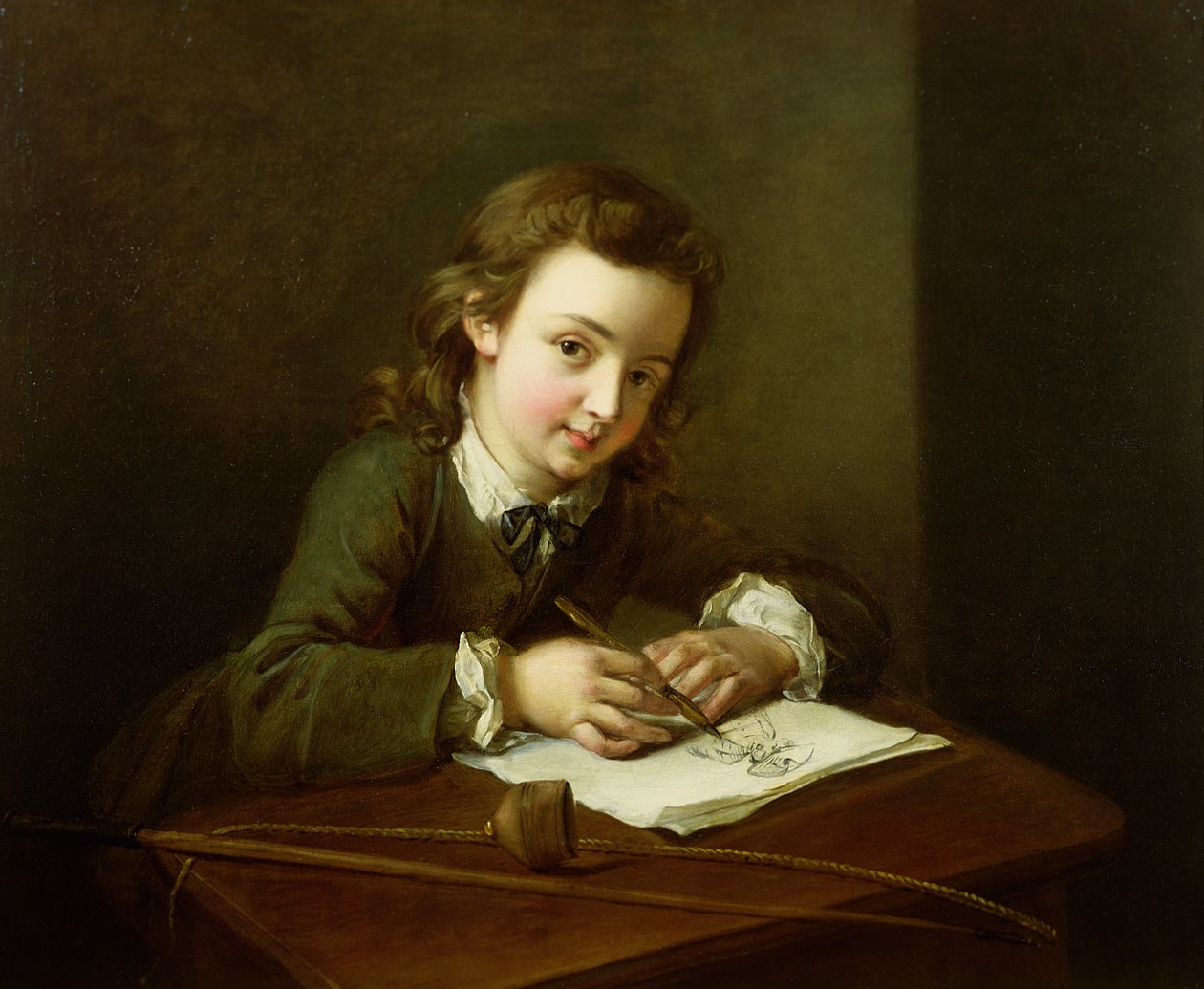 Garçon dessinant à une table - Philippe Mercier