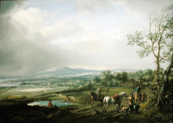 Partie de fauconnerie dans un paysage vaste - Philips Wouwerman