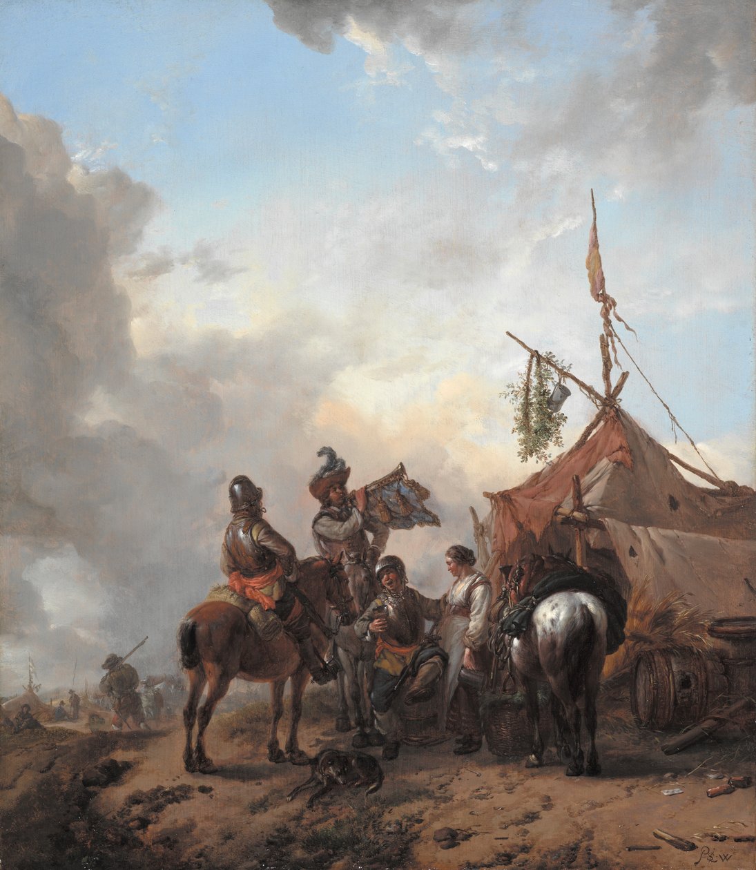 Soldats festoyant avec une servante devant une tente, c.1655 - Philips Wouwerman