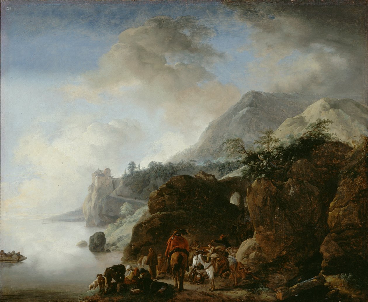 Voyageurs attendant un ferry - Philips Wouwerman