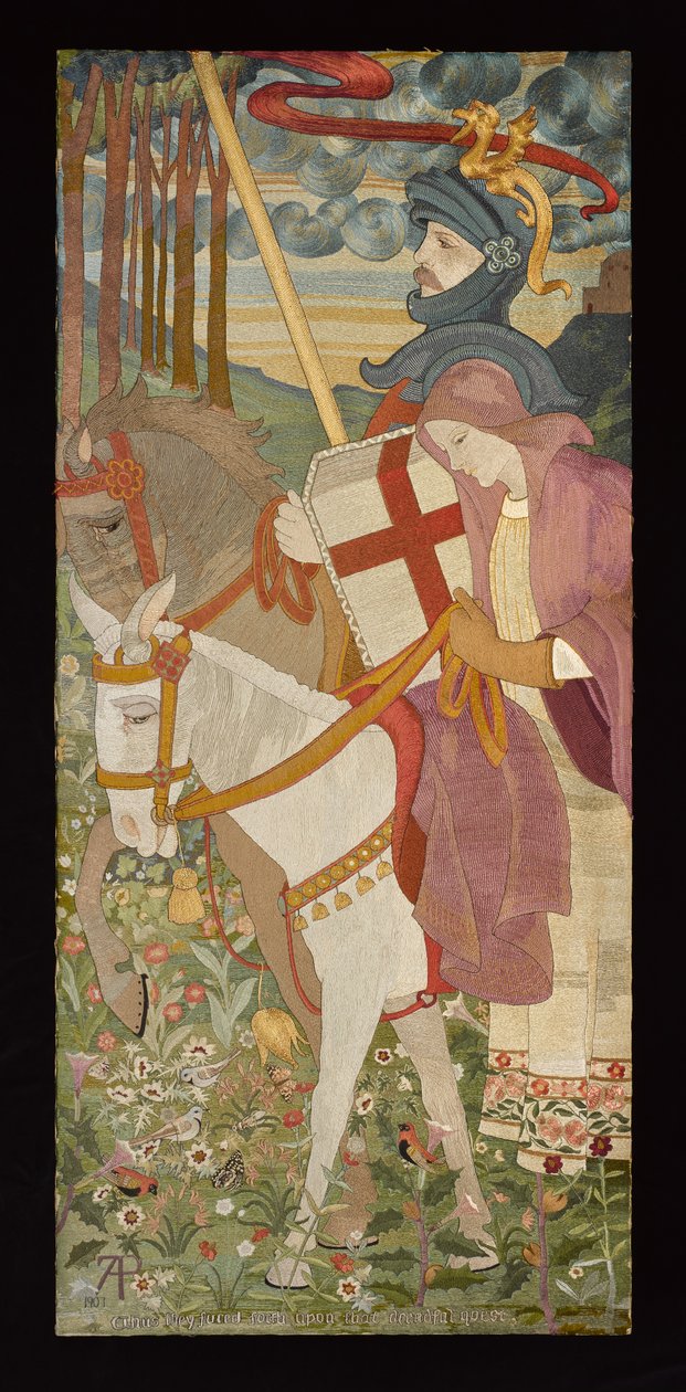 Saint Georges, le chevalier à la croix rouge chevauchant avec Una, 1907 (broderie) - Phoebe Anna Traquair