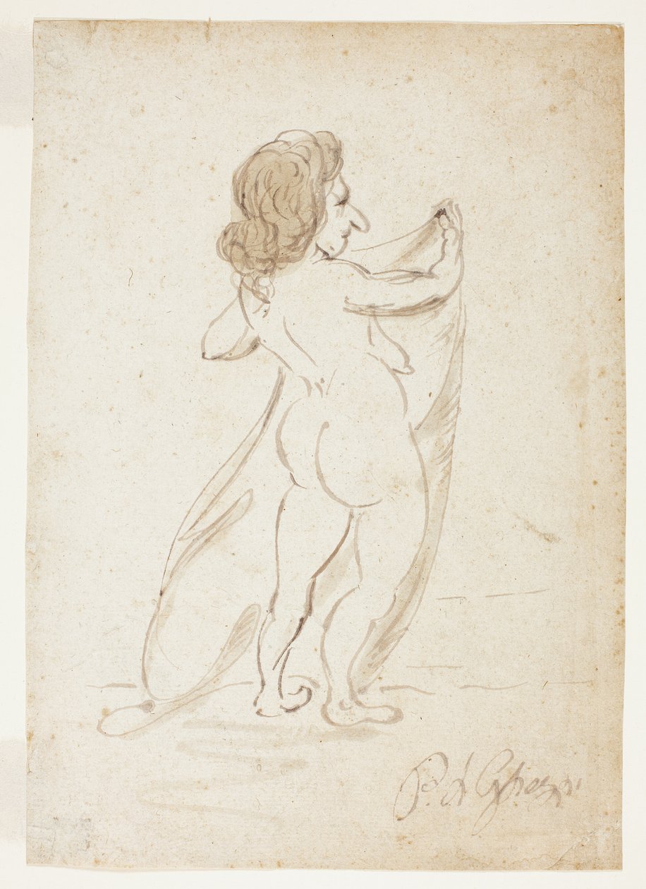 Femme nue debout tenant un voile - Pier Leone Ghezzi