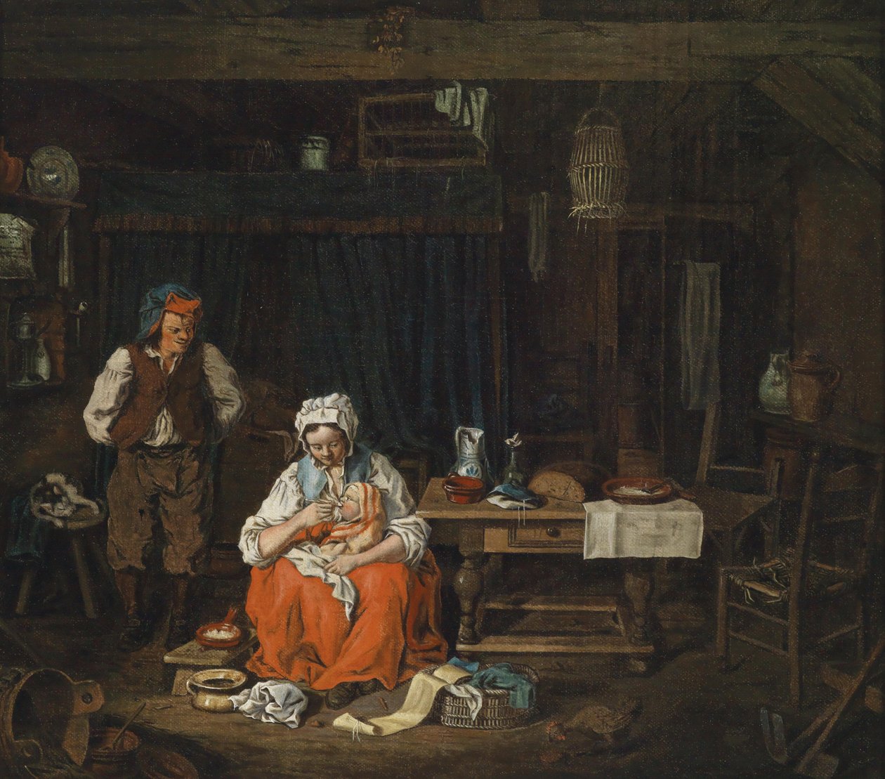 Intérieur paysan avec une jeune mère allaitant - Pierre Alexandre Wille