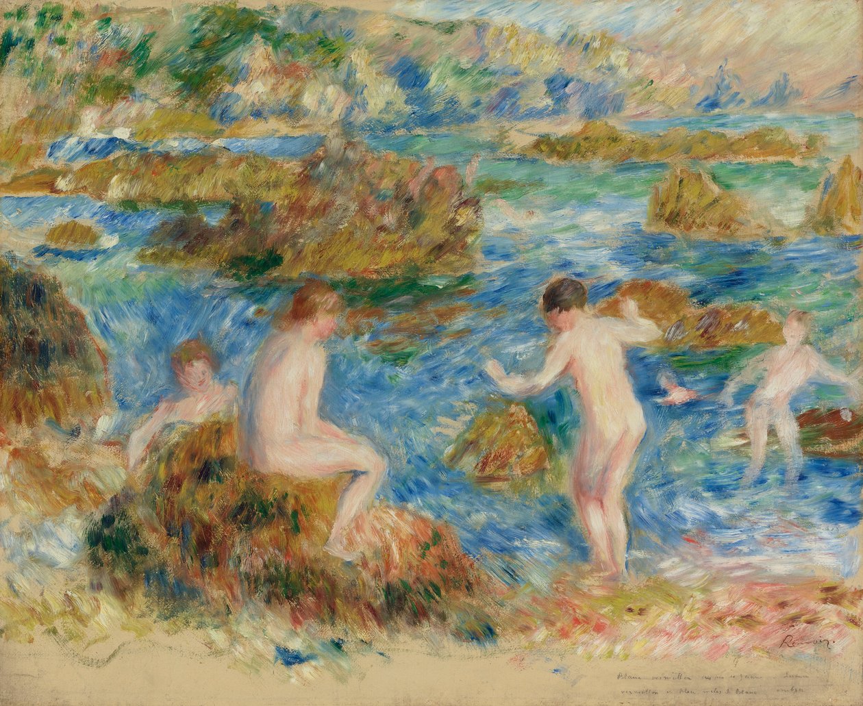 Garçons nus sur les rochers à Guernesey - Pierre Auguste Renoir