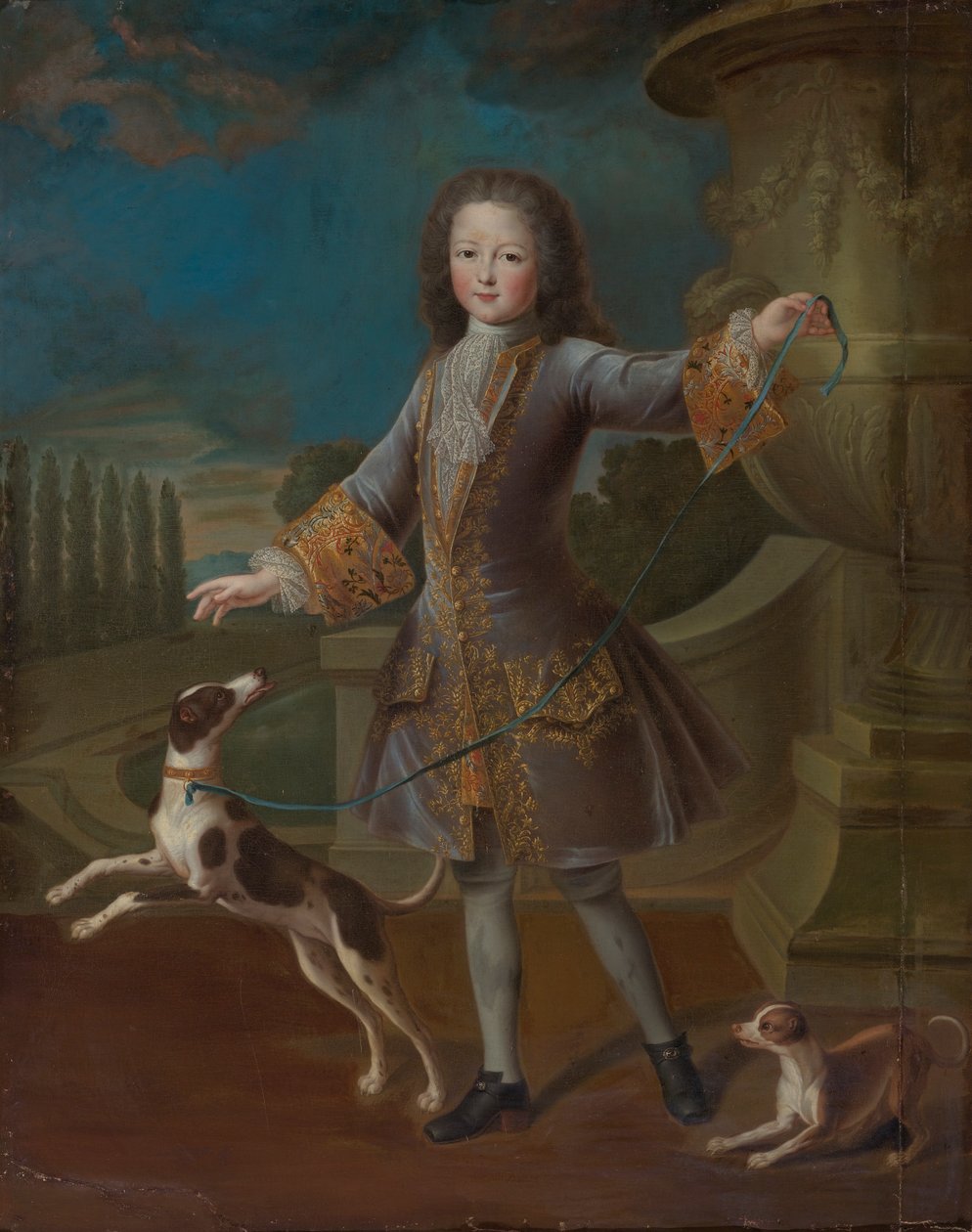 Portrait de Louis XV avec deux chiens - Pierre Gobert