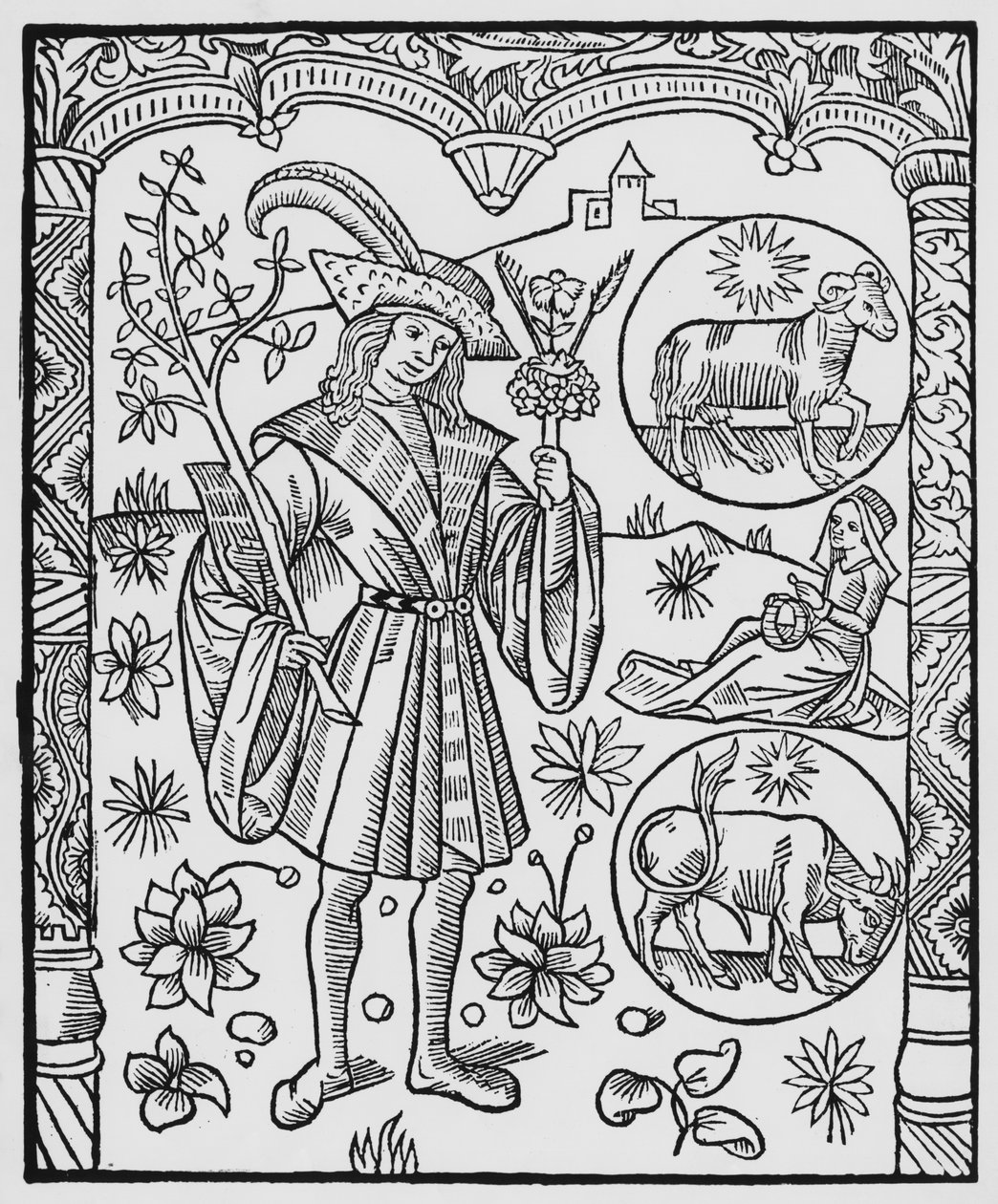 Avril, fleurs, Bélier, illustration de 