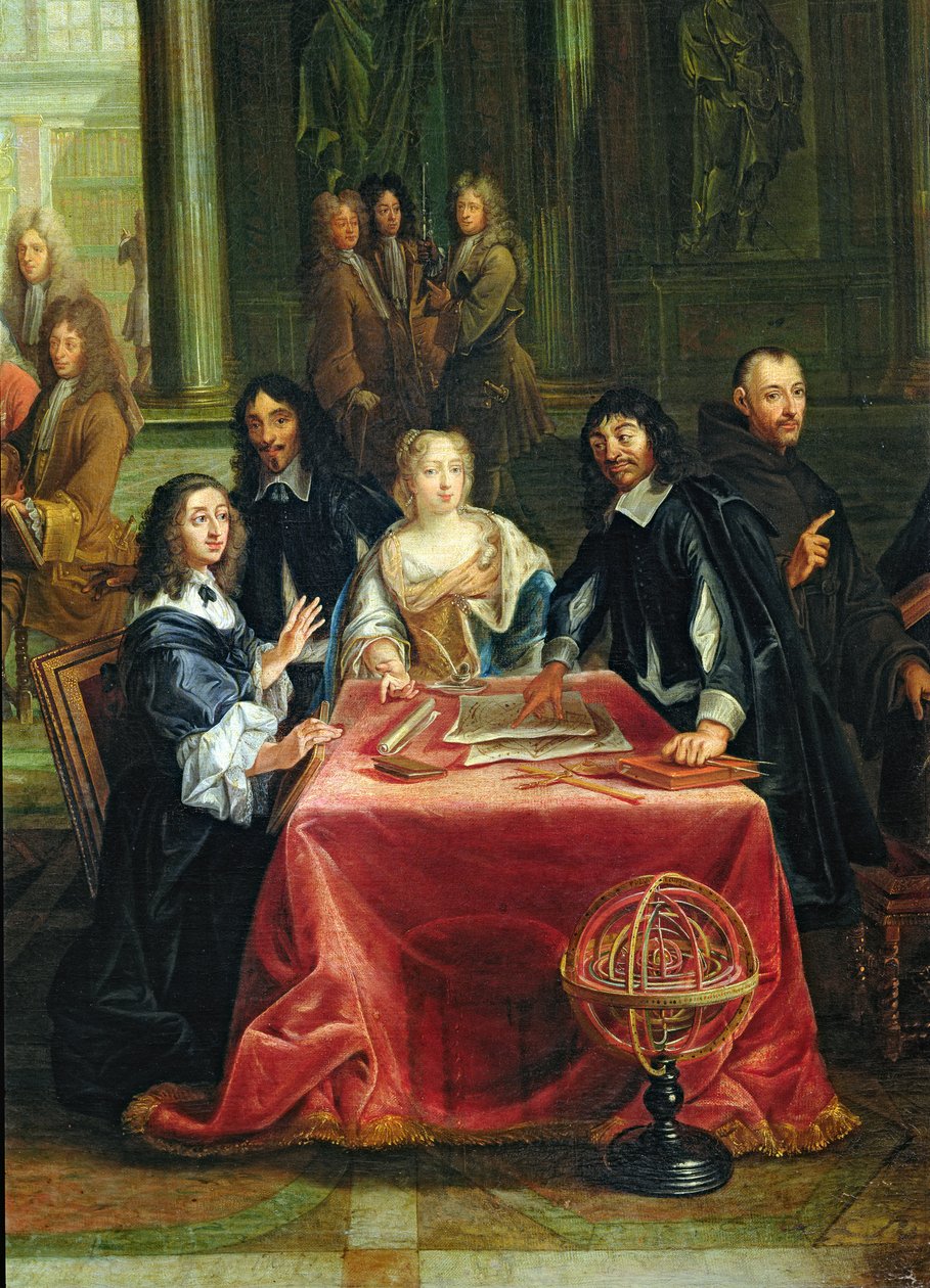 Christine de Suède et sa cour : détail de la reine et René Descartes à la table - Pierre Louis the Younger Dumesnil