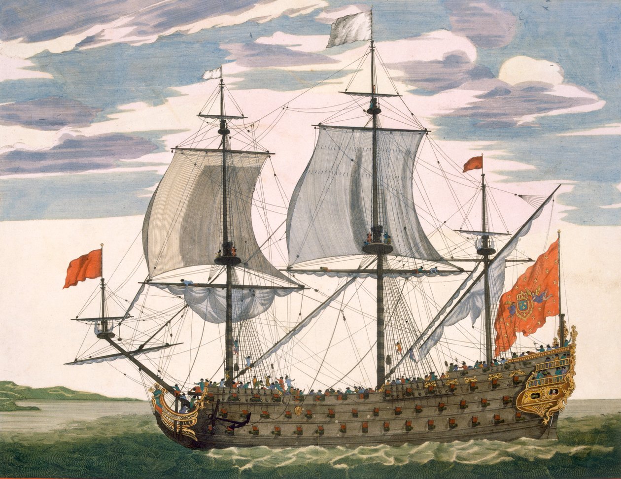 Marine britannique : un navire de premier rang arborant le White Ensign ; trois-ponts avec cabine de l