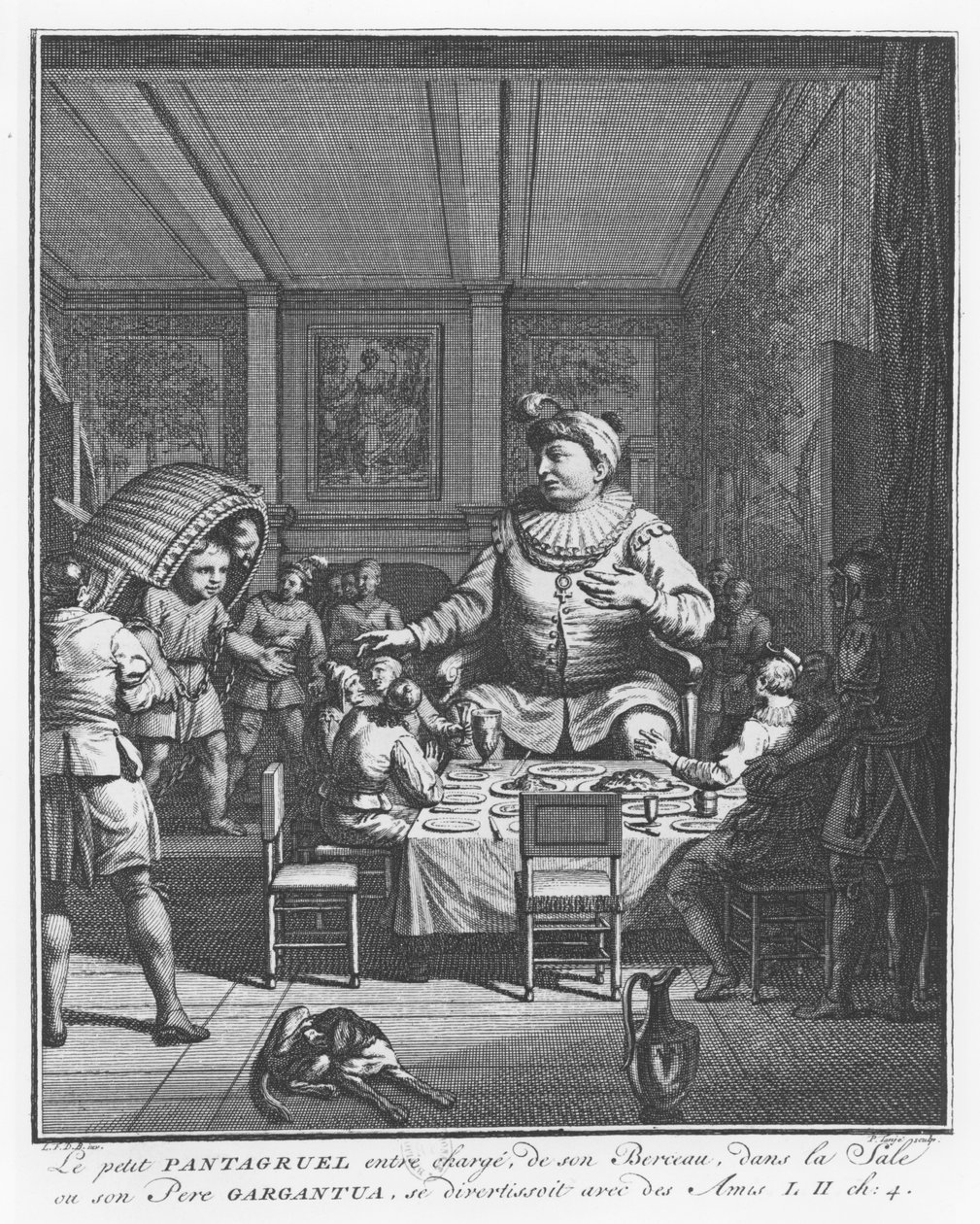 Gargantua voit son fils Pantagruel portant son berceau, illustration de 