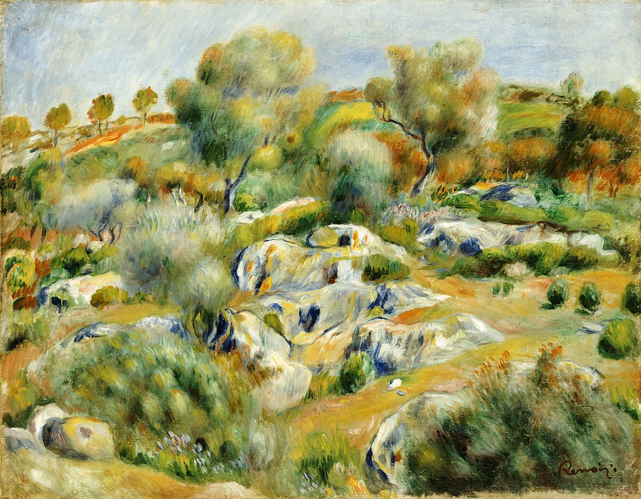 Paysage de Bretagne avec arbres et rochers - Pierre Auguste Renoir