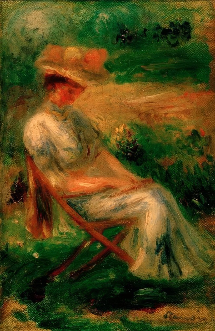 Femme assise dans un jardin - Pierre Auguste Renoir