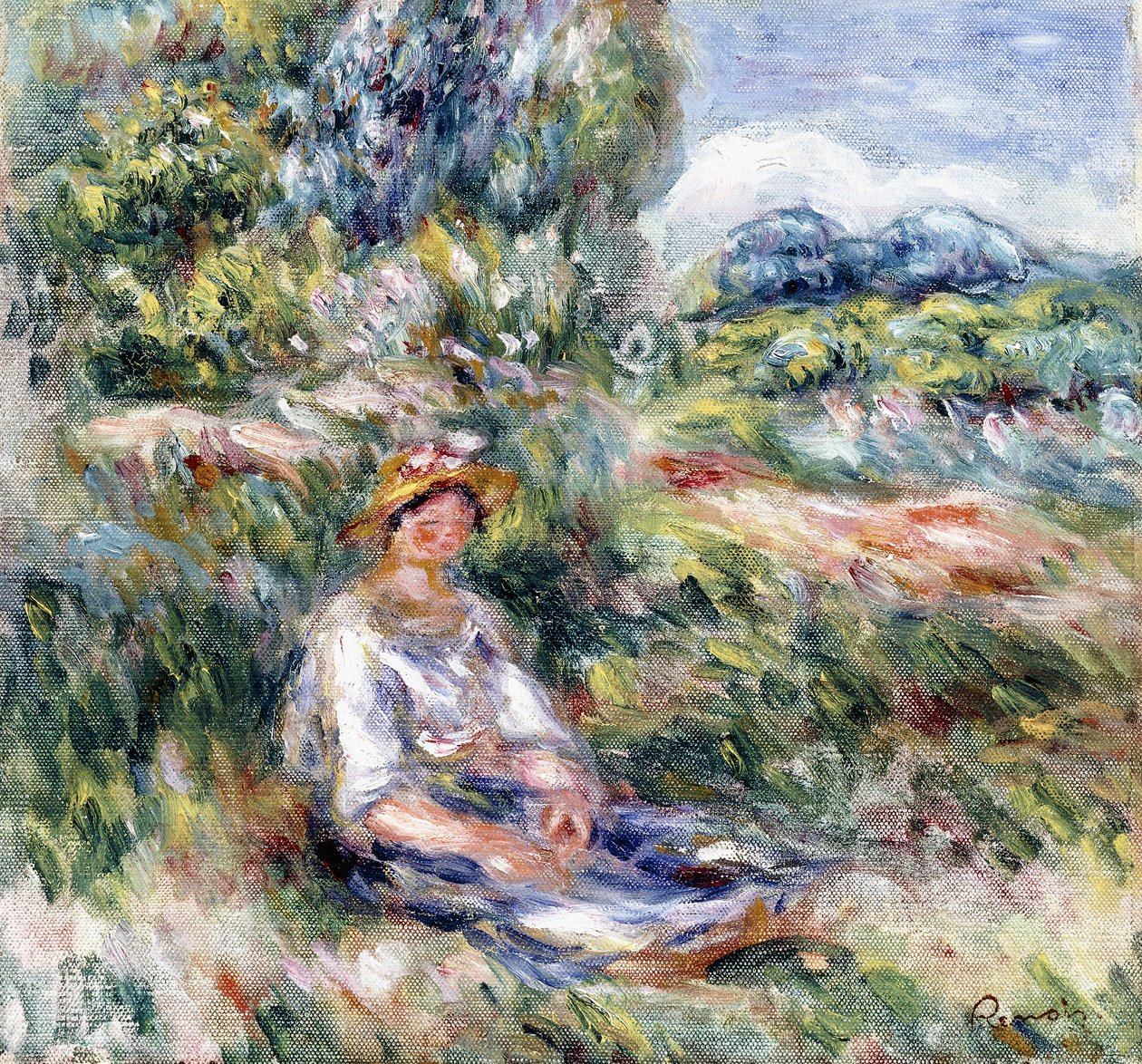 Jeune femme assise dans un pré - Pierre Auguste Renoir