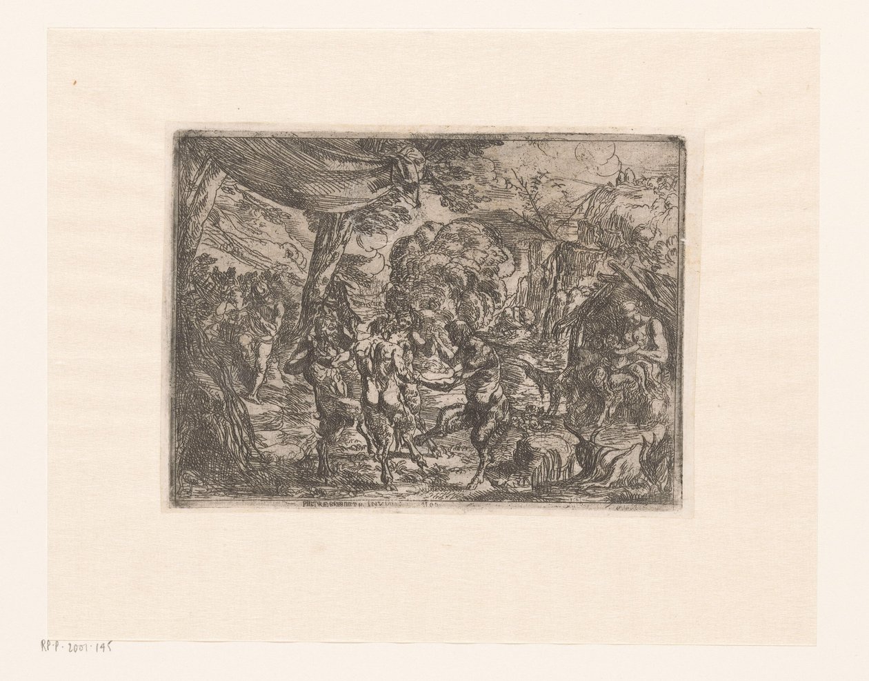 Nymphes et satyres dansant dans un paysage - Pierre Brebiette