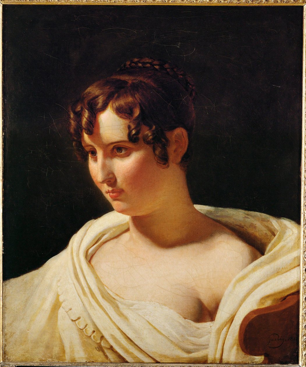 Jeune femme en buste, avec echarpe blanche … - Pierre Guérin