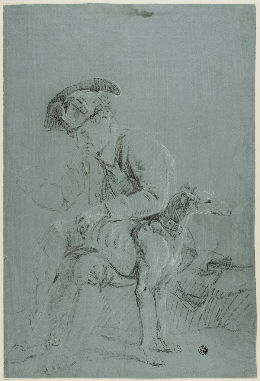 Homme assis avec chien - Pierre Jacques Volaire
