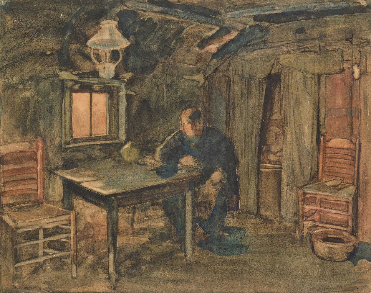 Hannes Van Nistelrode assis dans sa ferme, 1904 - Piet Mondrian