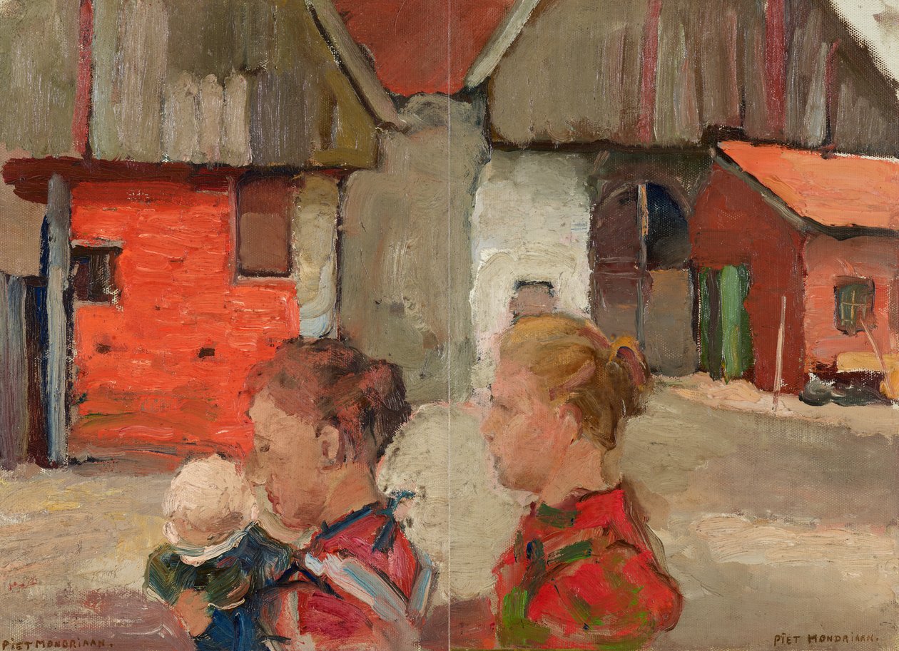 Pignons arrière des bâtiments de ferme avec personnages, 1898-99 - Piet Mondrian