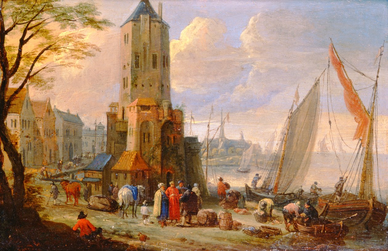 Figures et Bateaux dans un Port Néerlandais - Pieter Bouts