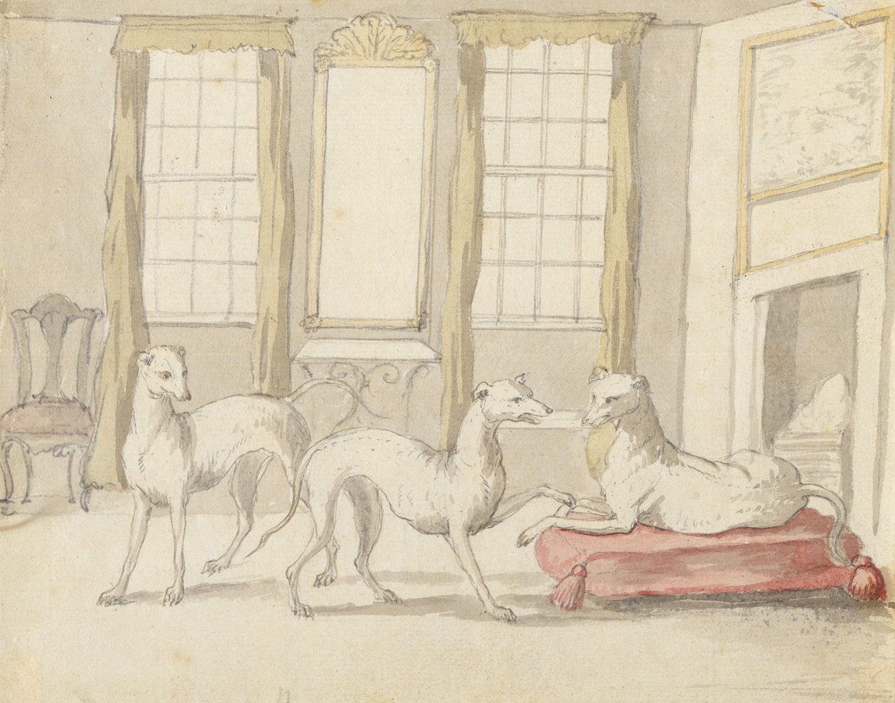 Trois lévriers dans une pièce - Pieter Casteels