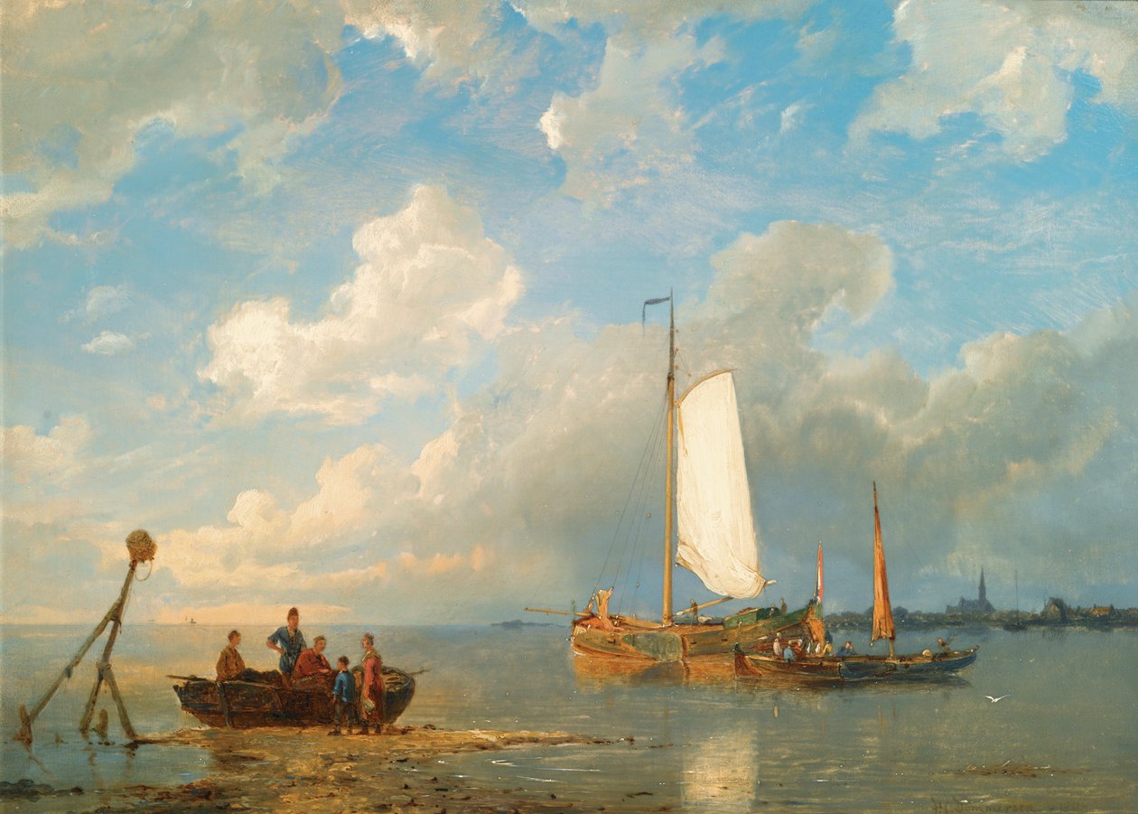 Navires dans un estuaire à marée basse - Pieter Cornelis Dommersen