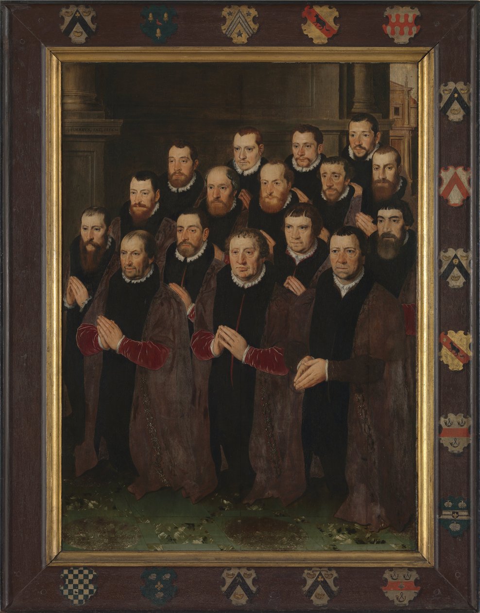 Paneel 1 avec 16 portraits des membres de la Confrérie du Saint-Sang - Pieter Jansz. Pourbus