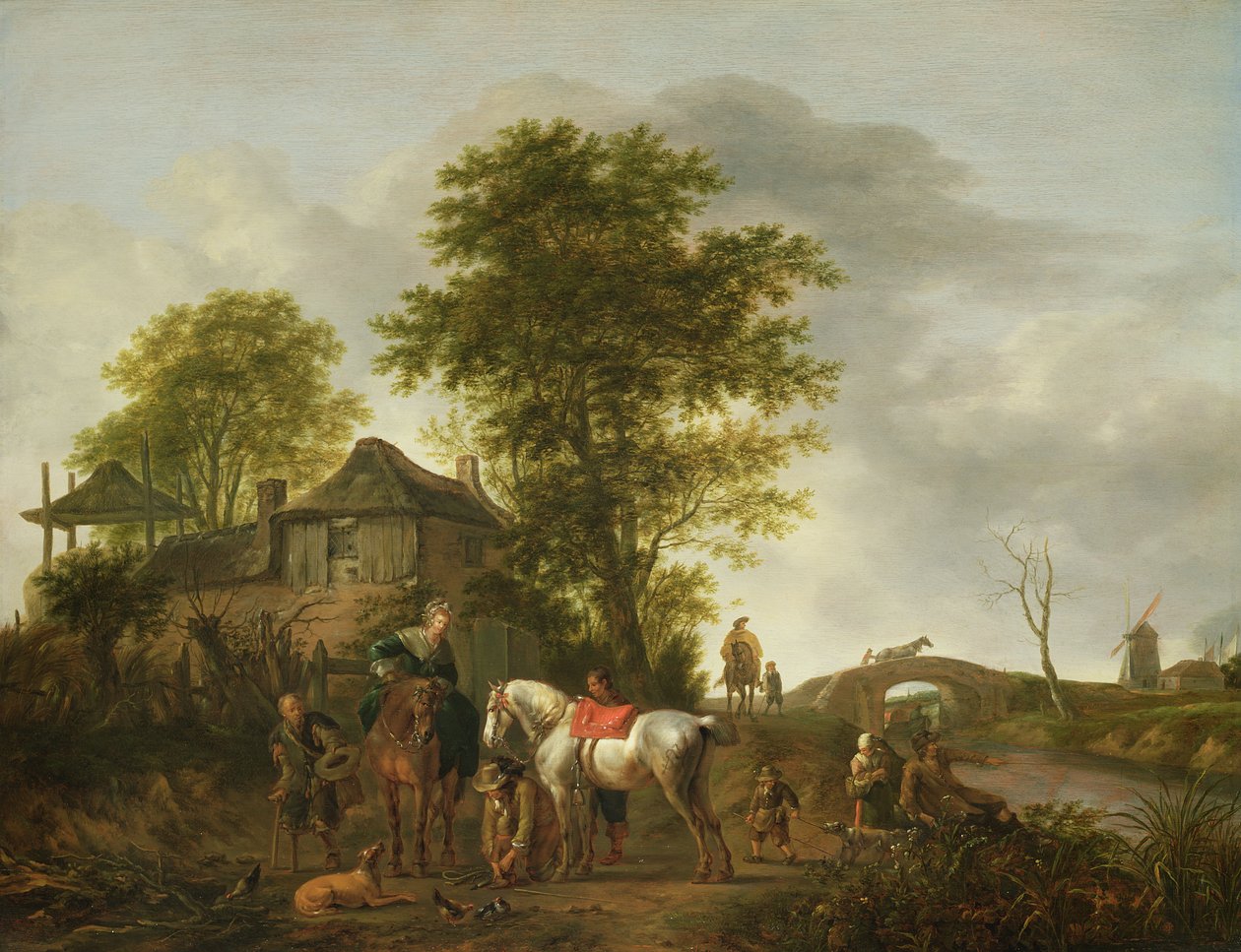 Paysage avec un cottage et des cavaliers - Pieter Wouwermans or Wouwerman