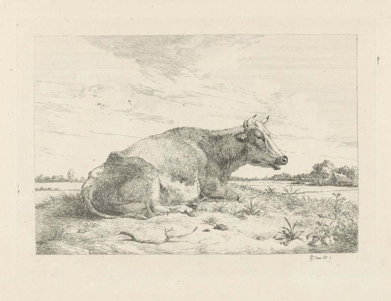 Vache couchée avec chardon - Pieter Gerardus van Os