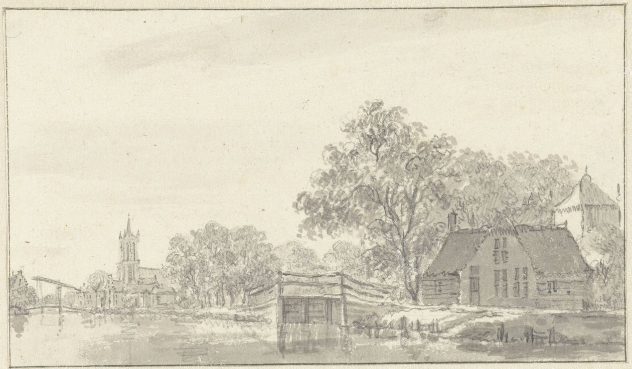 Vue de village avec rivière - Pieter Jan van Liender