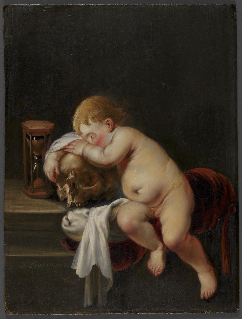 Garçon dormant sur un crâne - Pieter Moninckx