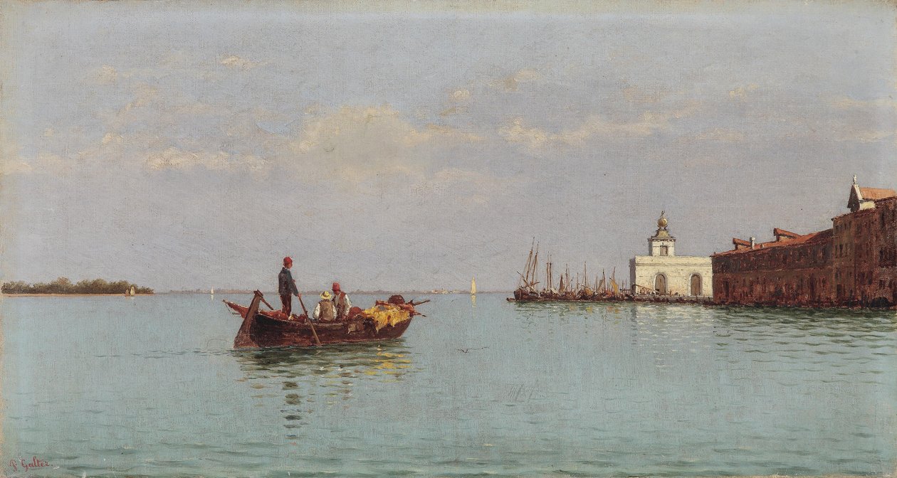 Vue sur la Punta della Dogana avec une gondole au premier plan - Pietro Galter