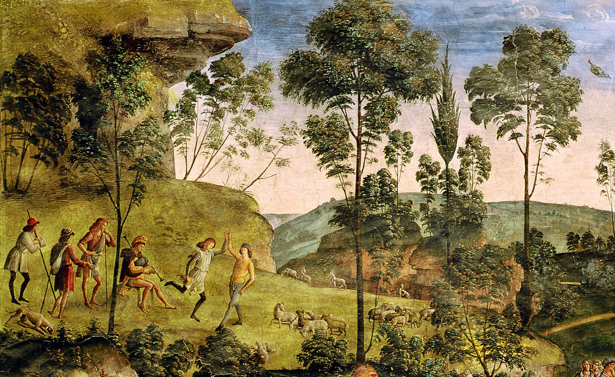 Chevriers et bergers faisant de la musique et dansant (détail) - Pietro Perugino