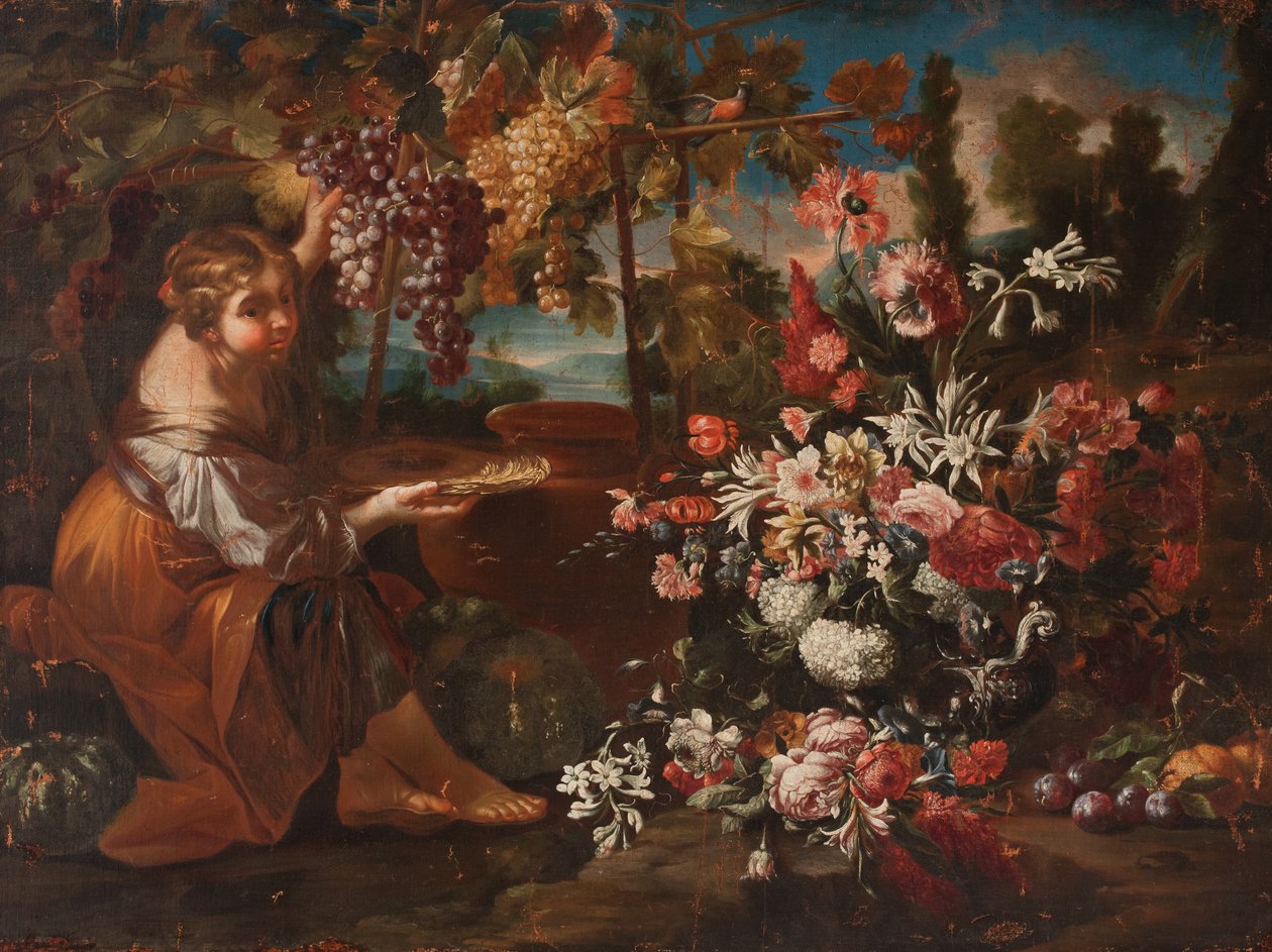 Une fille parmi les fleurs et les fruits - Pietro Paolo Bonzi