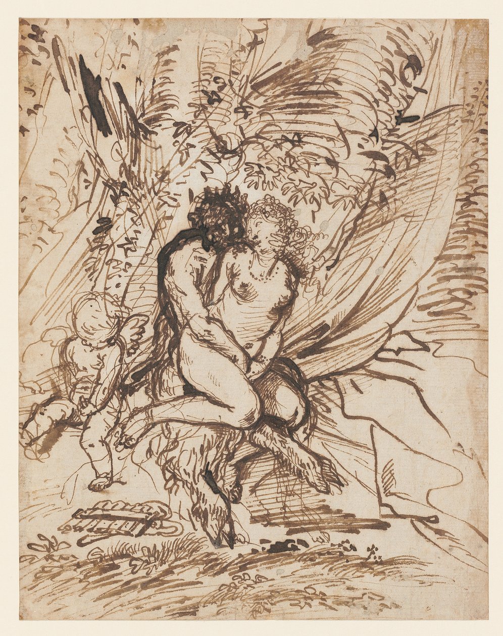 Pan embrassant Vénus observé par Cupidon - Pietro Testa