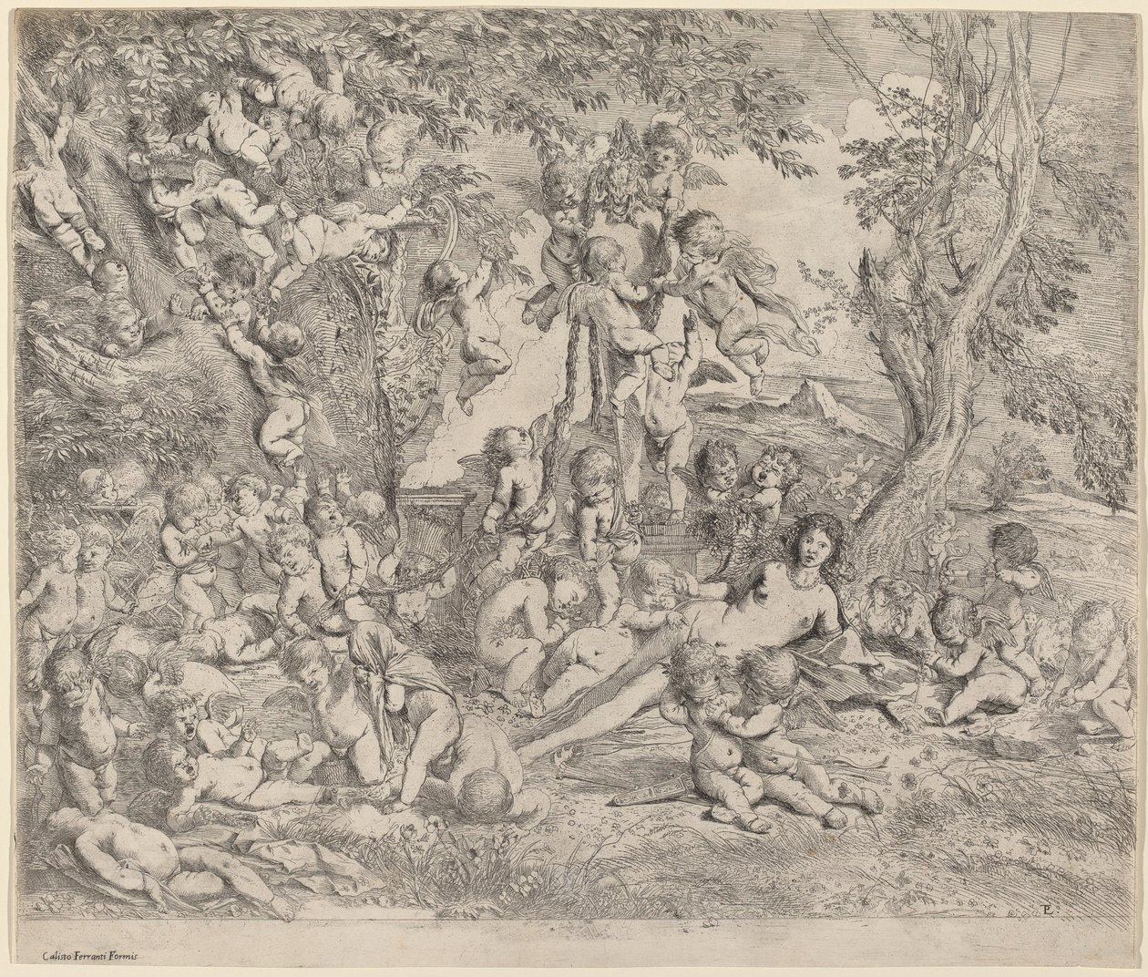 Vénus dans un jardin avec des cupidons - Pietro Testa