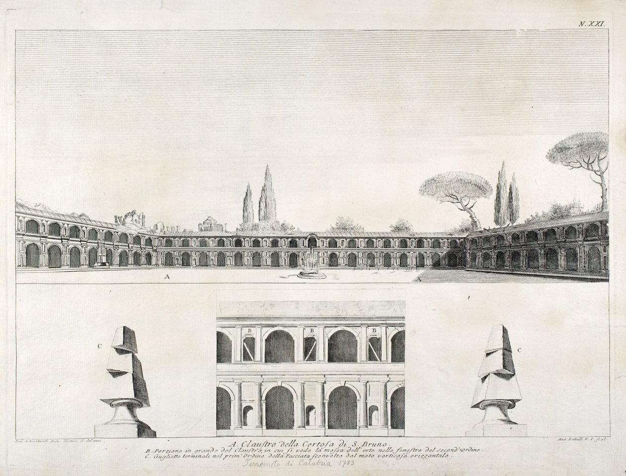 Cour intérieure du monastère de S. Bruno, Serra San Bruno, Calabre - Pompeo Schiantarelli