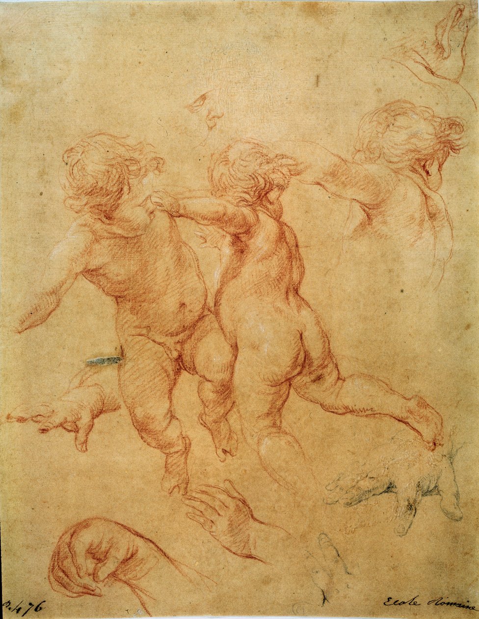 Deux putti volants, étude, années 1740 - Pompeo Batoni