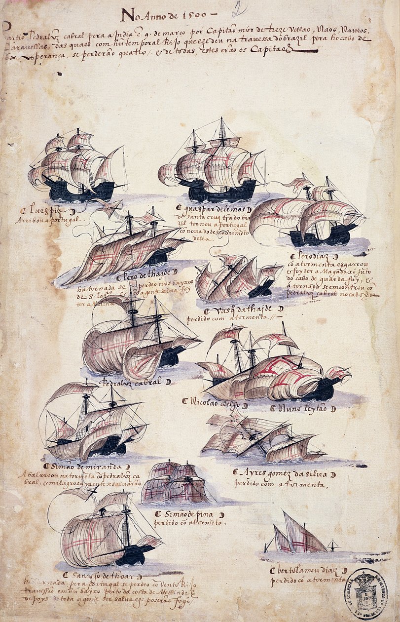 Pedro Álvares Cabral (vers 1467-vers 1520) arrivant au Brésil en 1500, de 