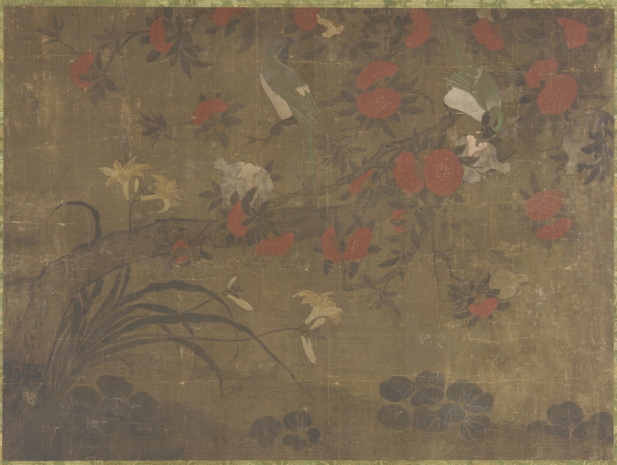Perroquets mangeant des grenades, XVIIe-XVIIIe siècle - Qing Dynasty Chinese School