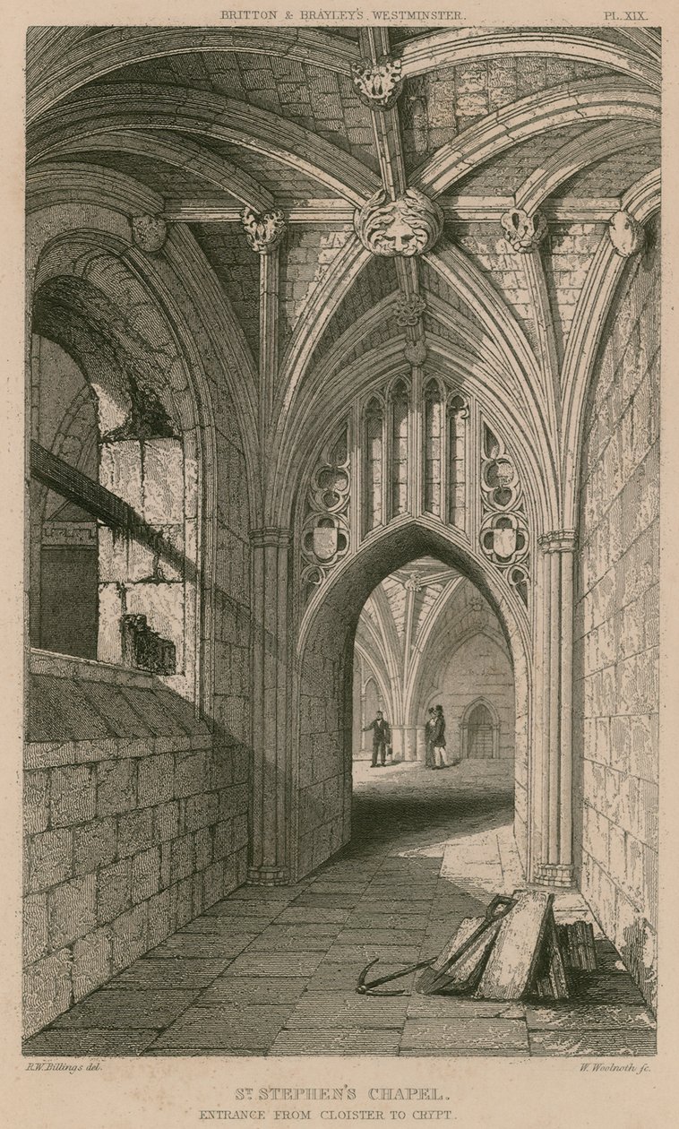 Chapelle Saint-Étienne, entrée du cloître à la crypte - R. W. Billings