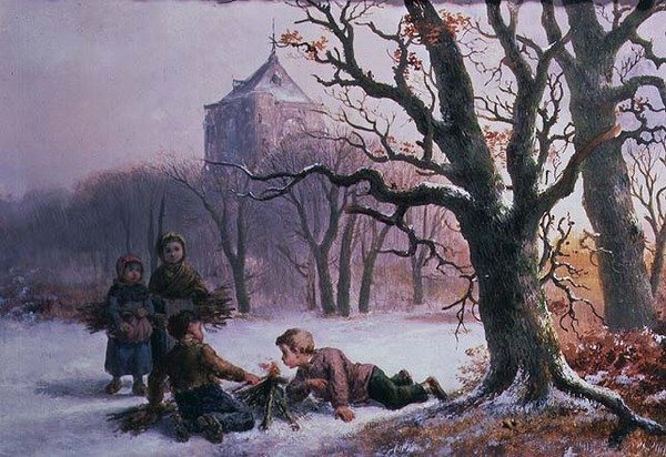Enfants jouant dans la neige - R. Favelle