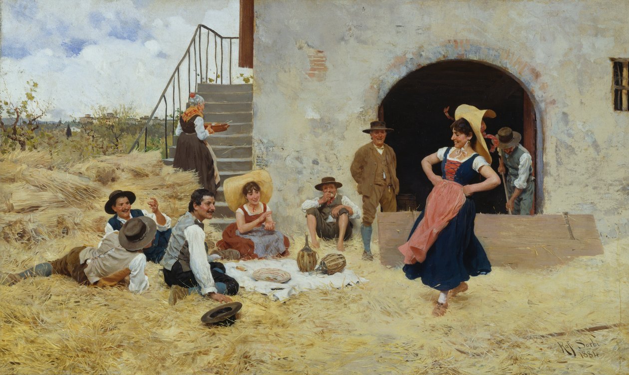 Danse dans la cour de ferme - Raffaello Sorbi