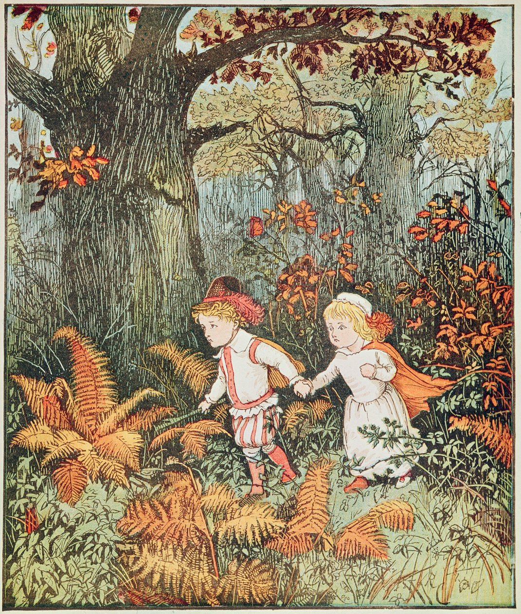 Les Enfants dans les Bois (2 enfants marchant dans les bois) - Randolph Caldecott