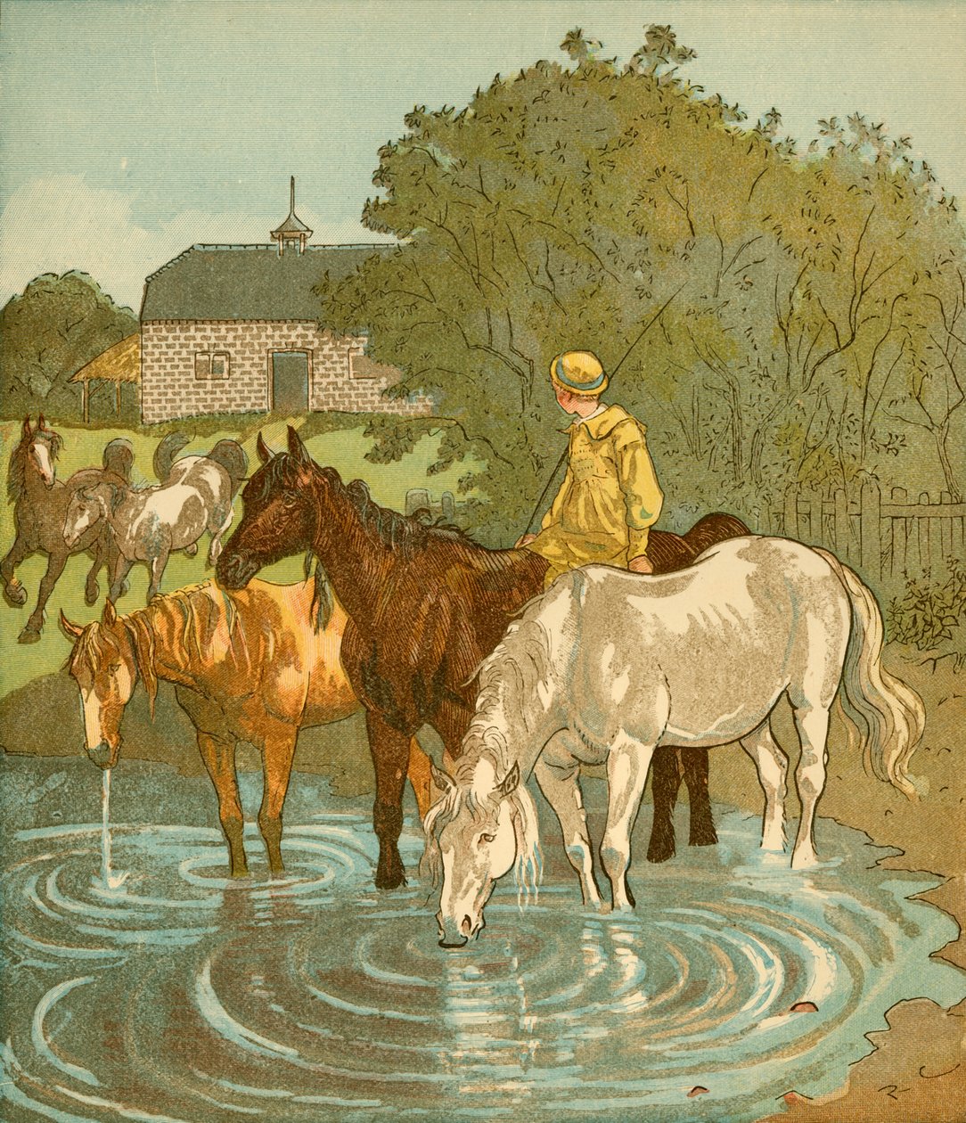 Le garçon fermier arrosant les chevaux, vers 1881 - Randolph Caldecott