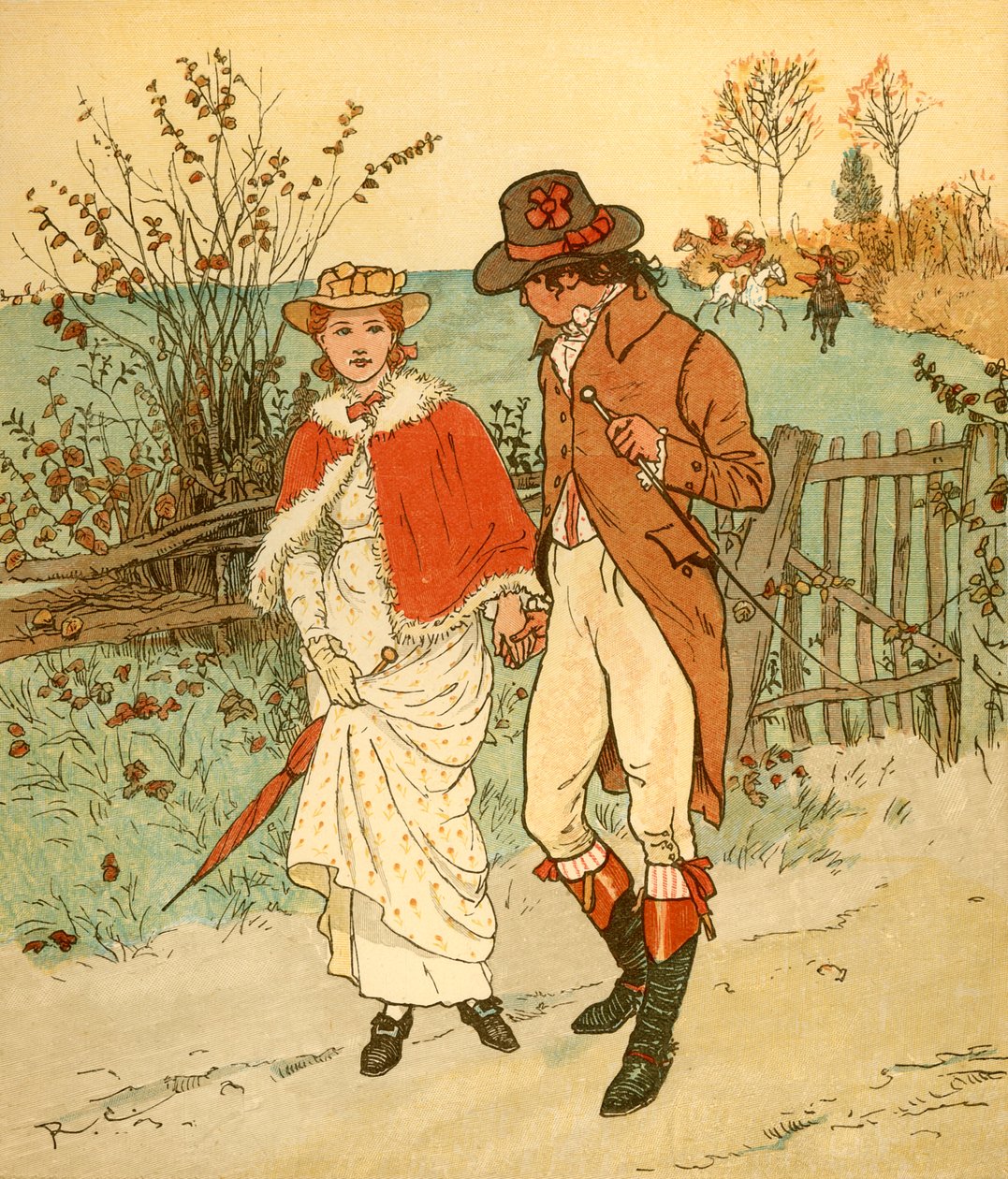Deux jeunes amoureux dans une allée, vers 1880 - Randolph Caldecott