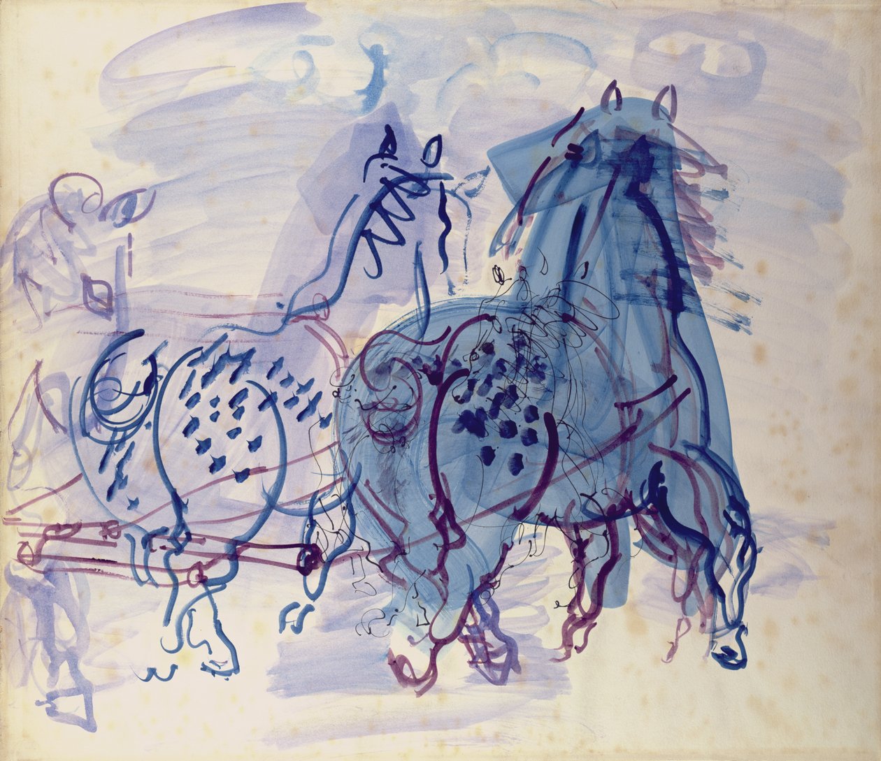 Chevaux de trait bleus (gouache sur papier) - Raoul Dufy