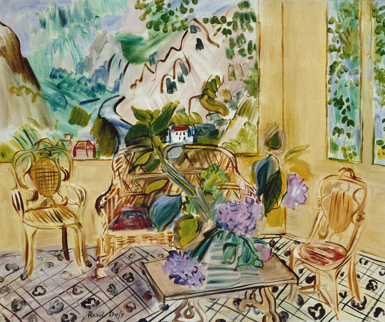 Fenêtre de véranda, vue sur la montagne (huile sur toile) - Raoul Dufy