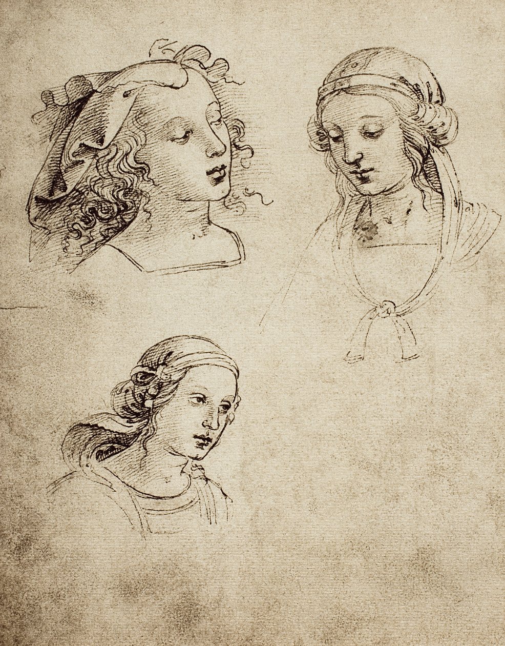 Étude pour trois têtes féminines - Raffaello Sanzio Raphael