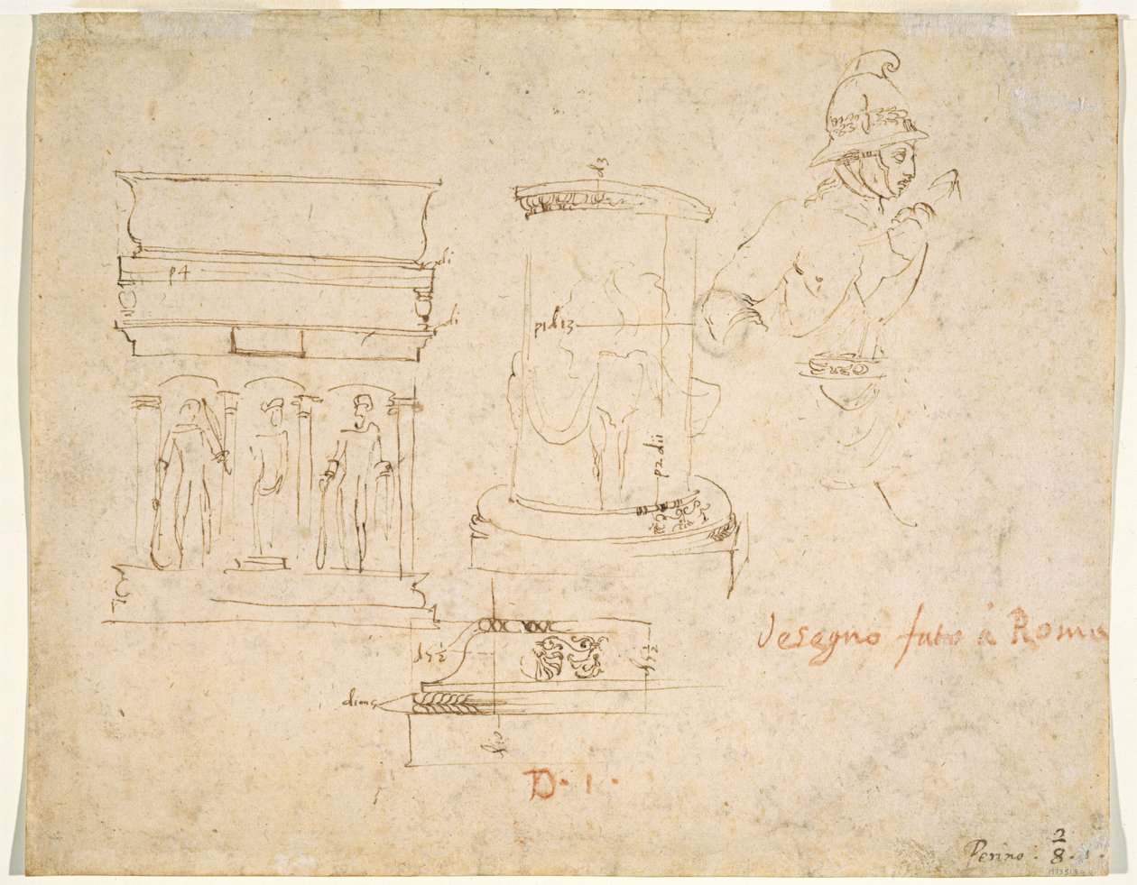Détails architecturaux et un soldat [verso] - Raphael