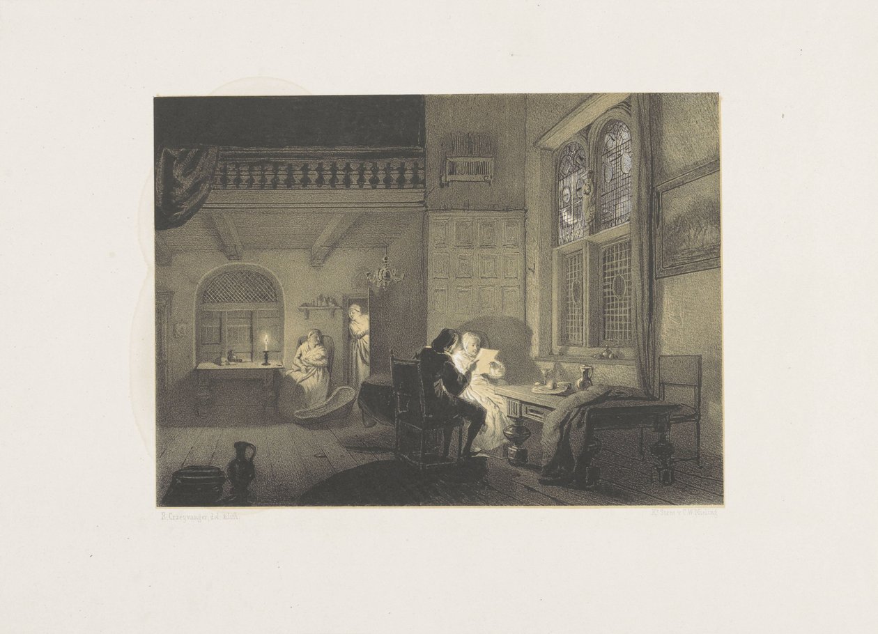 Intérieur avec des figures à la lumière des bougies - Reinier Craeyvanger